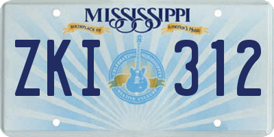MS license plate ZKI312