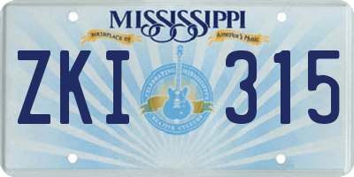 MS license plate ZKI315