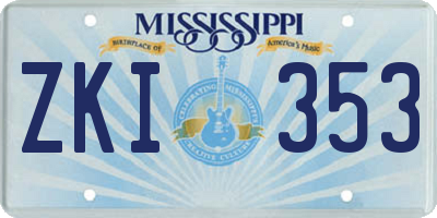 MS license plate ZKI353