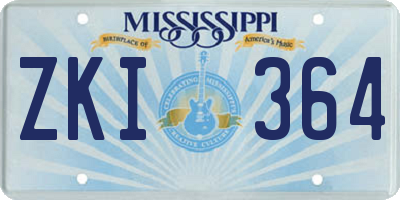 MS license plate ZKI364