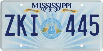 MS license plate ZKI445