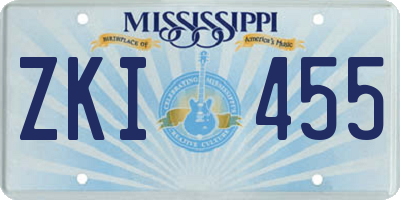 MS license plate ZKI455