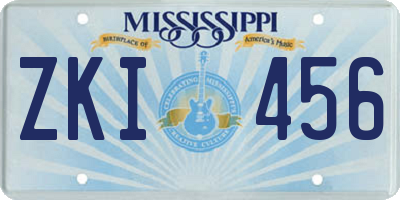 MS license plate ZKI456