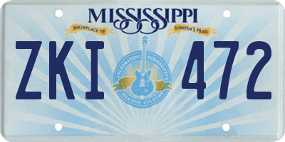 MS license plate ZKI472