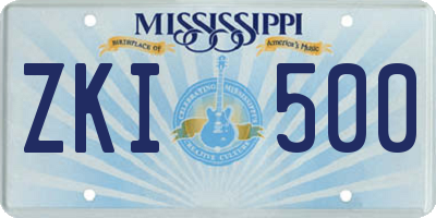 MS license plate ZKI500