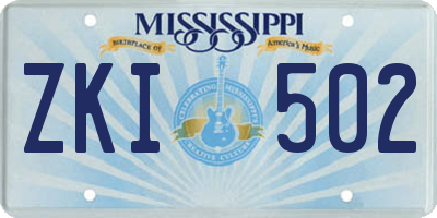 MS license plate ZKI502