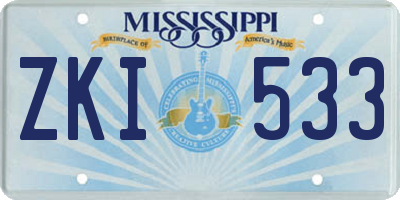 MS license plate ZKI533