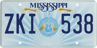 MS license plate ZKI538