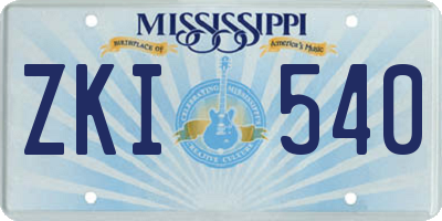 MS license plate ZKI540