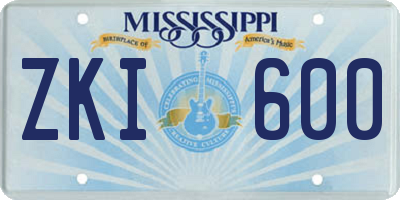 MS license plate ZKI600