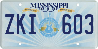 MS license plate ZKI603
