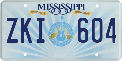 MS license plate ZKI604