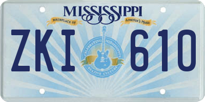 MS license plate ZKI610