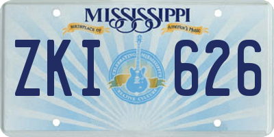 MS license plate ZKI626