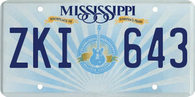 MS license plate ZKI643