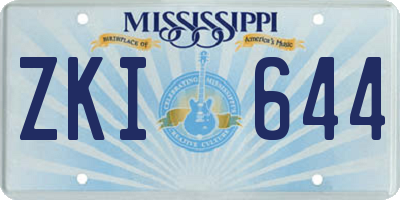 MS license plate ZKI644
