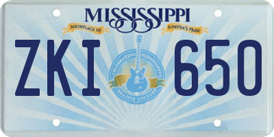 MS license plate ZKI650