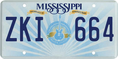 MS license plate ZKI664