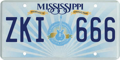 MS license plate ZKI666