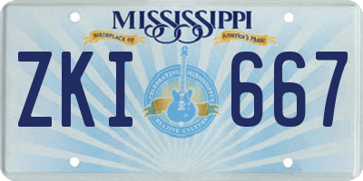 MS license plate ZKI667