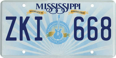 MS license plate ZKI668
