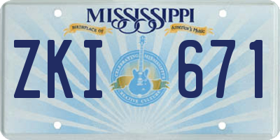 MS license plate ZKI671