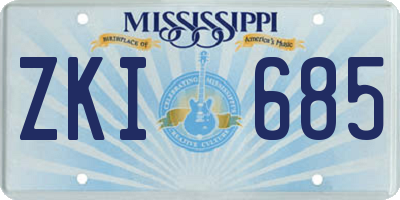 MS license plate ZKI685