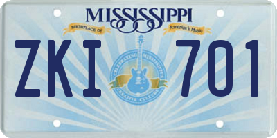 MS license plate ZKI701