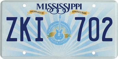 MS license plate ZKI702