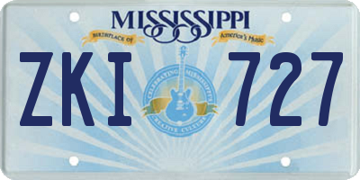 MS license plate ZKI727