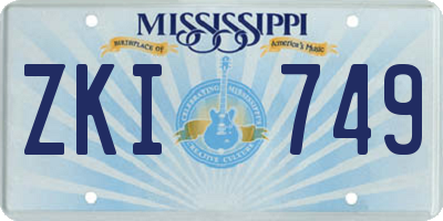 MS license plate ZKI749