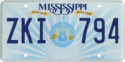 MS license plate ZKI794