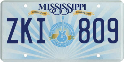 MS license plate ZKI809