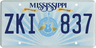 MS license plate ZKI837