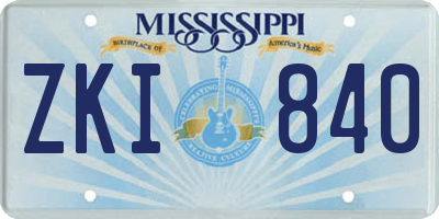 MS license plate ZKI840
