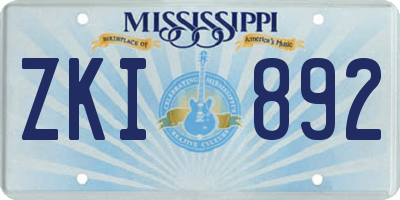 MS license plate ZKI892