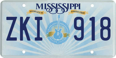 MS license plate ZKI918