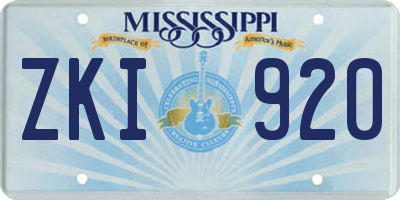 MS license plate ZKI920