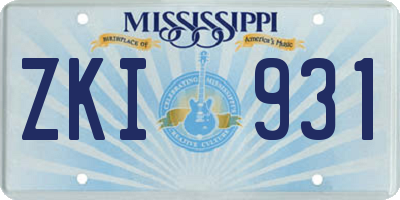 MS license plate ZKI931