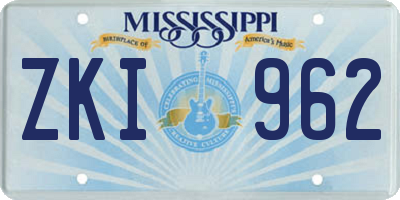 MS license plate ZKI962