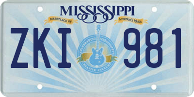 MS license plate ZKI981