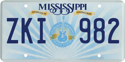 MS license plate ZKI982