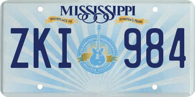 MS license plate ZKI984