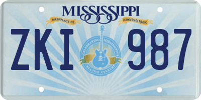MS license plate ZKI987