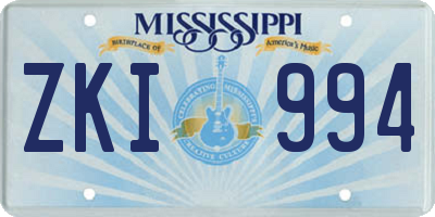 MS license plate ZKI994