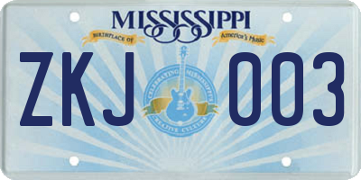 MS license plate ZKJ003