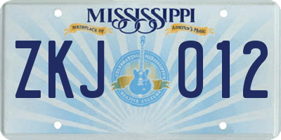 MS license plate ZKJ012