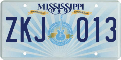MS license plate ZKJ013