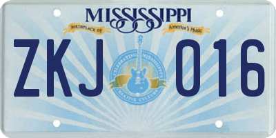 MS license plate ZKJ016
