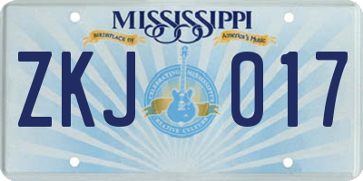 MS license plate ZKJ017
